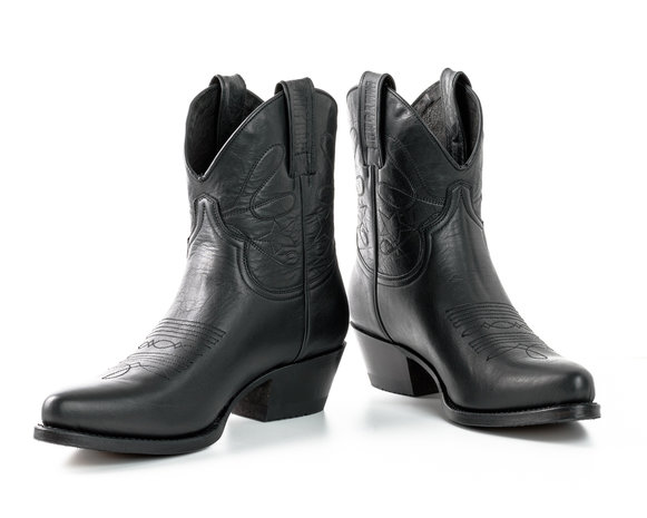 Mayura Boots 2374 Zwart/ Dames Cowboy fashion Enkellaars Spitse Neus Western Hak Echt Leer