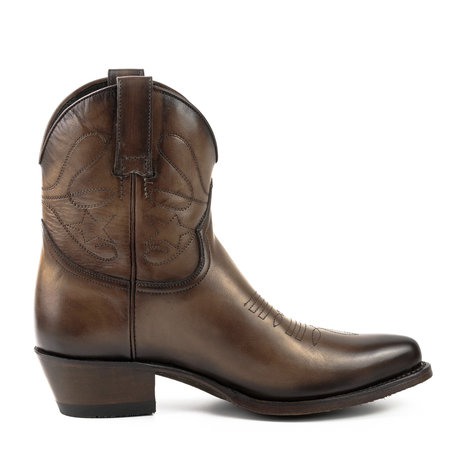 Mayura Boots 2374 Vintage Hazelnoot/ Dames Cowboy fashion Enkellaars Spitse Neus Western Hak Echt Leer