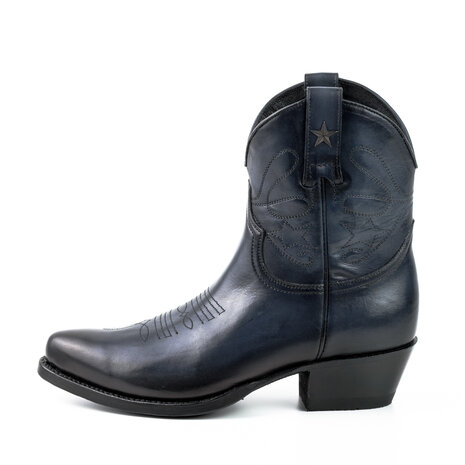 Mayura Boots 2374 Vintage Marine Blauw/ Dames Cowboy fashion Enkellaars Spitse Neus Western Hak Echt Leer