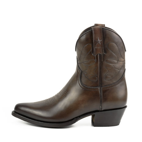 Mayura Boots 2374 Vintage Donker Bruin/ Dames Cowboy fashion Enkellaars Spitse Neus Western Hak Echt Leer