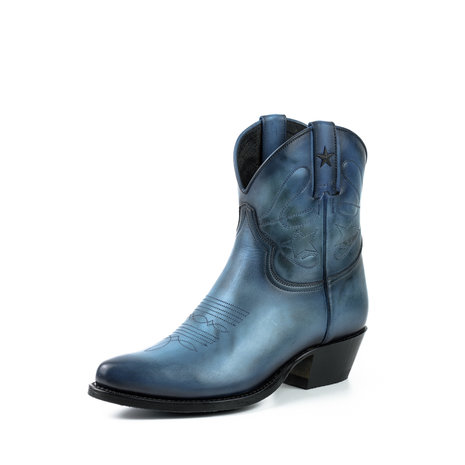 Mayura Boots 2374 Vintage Blauw/ Dames Cowboy fashion Enkellaars Spitse Neus Western Hak Echt Leer