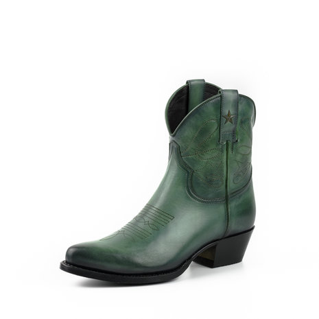 Mayura Boots 2374 Vintage Groen/ Dames Cowboy fashion Enkellaars Spitse Neus Western Hak Echt Leer
