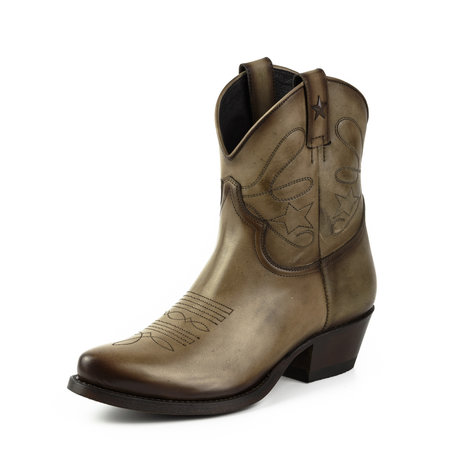 Mayura Boots 2374 Vintage Taupe/ Dames Cowboy fashion Enkellaars Spitse Neus Western Hak Echt Leer