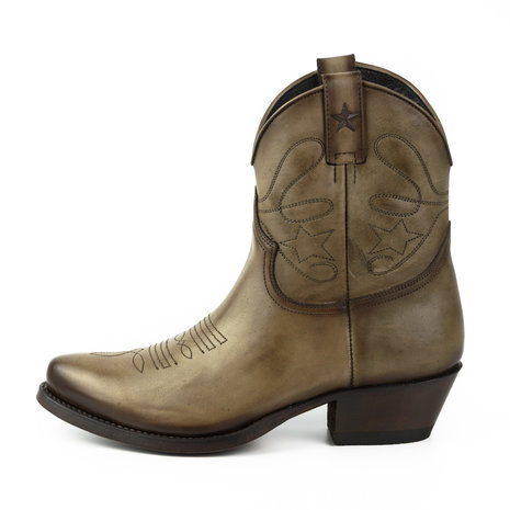 Mayura Boots 2374 Vintage Taupe/ Dames Cowboy fashion Enkellaars Spitse Neus Western Hak Echt Leer