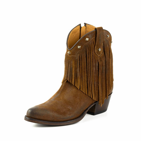 Mayura Boots 2374-F Tabaco/ Dames Cowboy fashion Enkellaars Spitse Neus Western Hak Franjes Echt Leer
