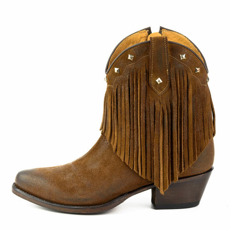 Mayura Boots 2374-F Tabaco/ Dames Cowboy fashion Enkellaars Spitse Neus Western Hak Franjes Echt Leer