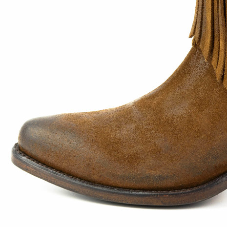 Mayura Boots 2374-F Tabaco/ Dames Cowboy fashion Enkellaars Spitse Neus Western Hak Franjes Echt Leer