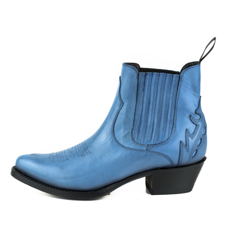 Mayura Boots 2487 Blauw/ Dames Cowboy Western Fashion Enklelaars Spitse Neus Schuine Hak Elastiek Sluiting Echt Leer