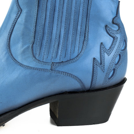 Mayura Boots 2487 Blauw/ Dames Cowboy Western Fashion Enklelaars Spitse Neus Schuine Hak Elastiek Sluiting Echt Leer