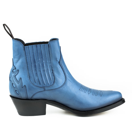 Mayura Boots 2487 Blauw/ Dames Cowboy Western Fashion Enklelaars Spitse Neus Schuine Hak Elastiek Sluiting Echt Leer