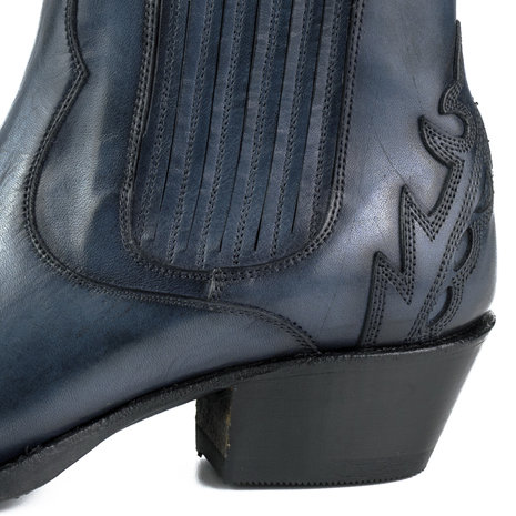 Mayura Boots 2487 Marine Blauw/ Dames Cowboy Western Fashion Enklelaars Spitse Neus Schuine Hak Elastiek Sluiting Echt Leer