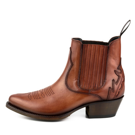 Mayura Boots Marilyn 2487 Cognac/ Dames Cowboy Western Fashion Enklelaars Spitse Neus Schuine Hak Elastiek Sluiting Echt Leer