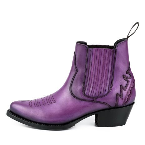 Mayura Boots Marilyn 2487 Paars/ Dames Cowboy Western Fashion Enklelaars Spitse Neus Schuine Hak Elastiek Sluiting Echt Leer