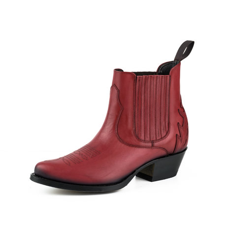 Mayura Boots Marilyn 2487 Rood/ Dames Cowboy Western Fashion Enklelaars Spitse Neus Schuine Hak Elastiek Sluiting Echt Leer