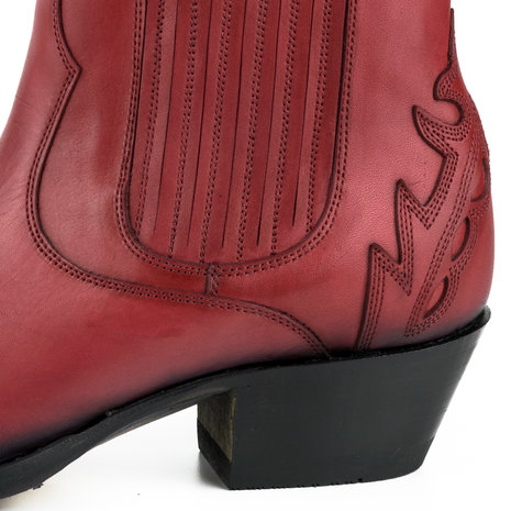 Mayura Boots Marilyn 2487 Rood/ Dames Cowboy Western Fashion Enklelaars Spitse Neus Schuine Hak Elastiek Sluiting Echt Leer