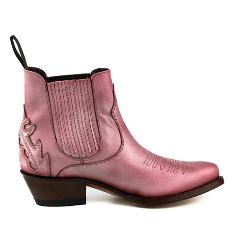 Mayura Boots Marilyn 2487 Roze/ Dames Cowboy Western Fashion Enklelaars Spitse Neus Schuine Hak Elastiek Sluiting Echt Leer