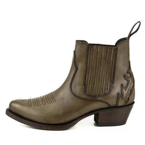 Mayura Boots Marilyn 2487 Taupe/ Dames Cowboy Western Fashion Enklelaars Spitse Neus Schuine Hak Elastiek Sluiting Echt Leer