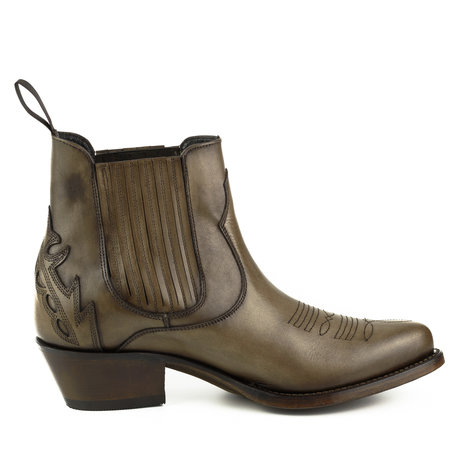 Mayura Boots Marilyn 2487 Taupe/ Dames Cowboy Western Fashion Enklelaars Spitse Neus Schuine Hak Elastiek Sluiting Echt Leer