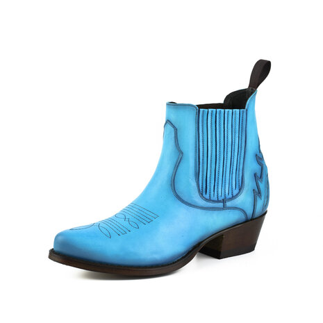 Mayura Boots Marilyn 2487 Turquoise Dames Cowboy Western Fashion Enklelaars Spitse Neus Schuine Hak Elastiek Sluiting Echt Leer