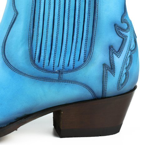 Mayura Boots Marilyn 2487 Turquoise Dames Cowboy Western Fashion Enklelaars Spitse Neus Schuine Hak Elastiek Sluiting Echt Leer