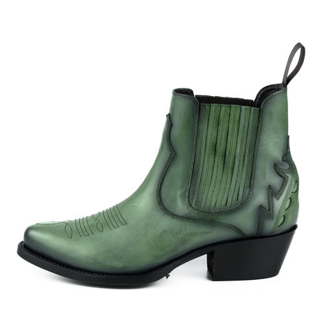 Mayura Boots Marilyn 2487 Groen/ Dames Cowboy Western Fashion Enklelaars Spitse Neus Schuine Hak Elastiek Sluiting Echt Leer