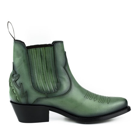 Mayura Boots Marilyn 2487 Groen/ Dames Cowboy Western Fashion Enklelaars Spitse Neus Schuine Hak Elastiek Sluiting Echt Leer