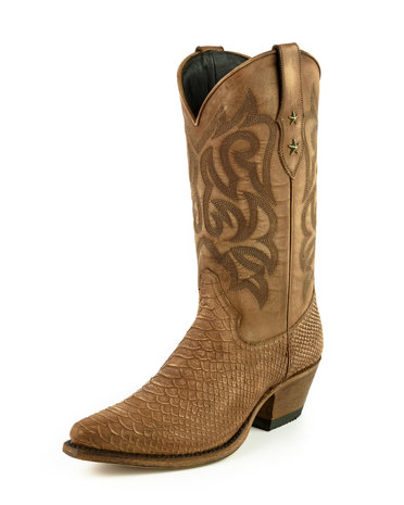 Mayura Boots Alabama 2524 Cognac Lavado/ Dames Westernlaars Pythonprint Spitse Neus 5 cm Hak Hoge Schacht Echt Leer