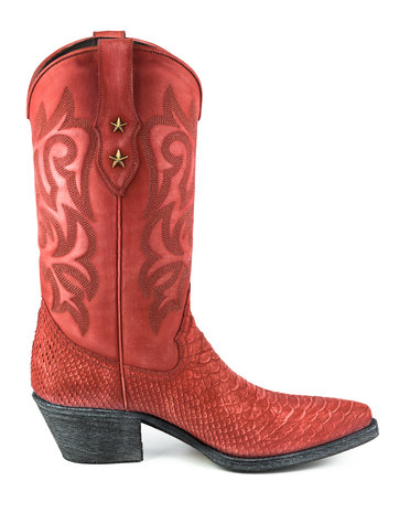 Mayura Boots Alabama 2524 Rood Lavado/ Dames Westernlaars Pythonprint Spitse Neus 5 cm Hak Hoge Schacht Echt Leer