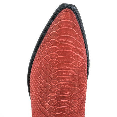 Mayura Boots Alabama 2524 Rood Lavado/ Dames Westernlaars Pythonprint Spitse Neus 5 cm Hak Hoge Schacht Echt Leer Bovenaanzicht