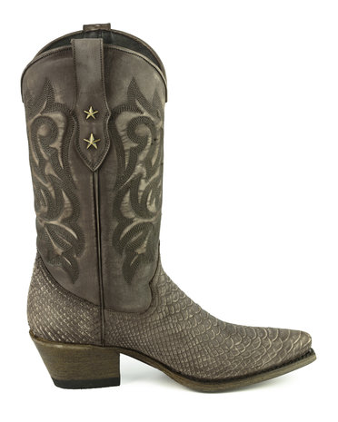 Mayura Boots Alabama 2524 Bruin Lavado/ Dames Westernlaars Pythonprint Spitse Neus 5 cm Hak Hoge Schacht Echt Leer