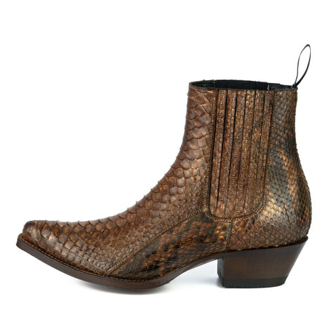 Mayura Boots 2496P Cognac/ Python Dames Western Enkellaarzen Spitse Neus Cowboyhak Elastiek Sluiting Echt Leer