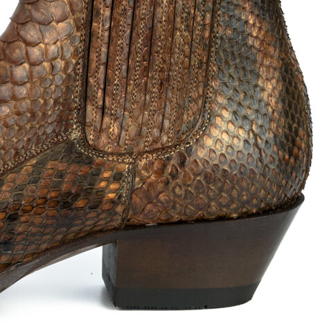 Mayura Boots 2496P Cognac/ Python Dames Western Enkellaarzen Spitse Neus Cowboyhak Elastiek Sluiting Echt Leer