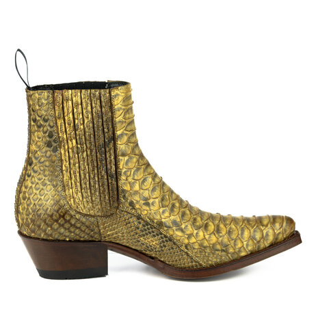 Mayura Boots 2496P Naturel/ Python Dames Western Enkellaarzen Spitse Neus Cowboyhak Elastiek Sluiting Echt Leer