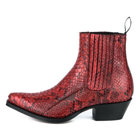 Mayura Boots 2496P Rood/ Python Dames Western Enkellaarzen Spitse Neus Cowboyhak Elastiek Sluiting Echt Leer