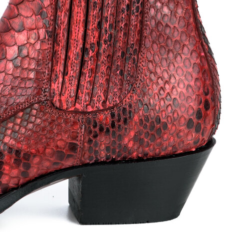 Mayura Boots 2496P Rood/ Python Dames Western Enkellaarzen Spitse Neus Cowboyhak Elastiek Sluiting Echt Leer