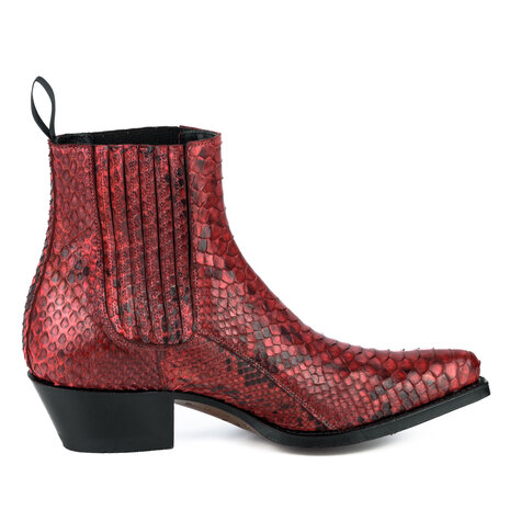 Mayura Boots 2496P Rood/ Python Dames Western Enkellaarzen Spitse Neus Cowboyhak Elastiek Sluiting Echt Leer