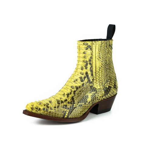 Mayura Boots 2496P Geel/ Python Dames Western Enkellaarzen Spitse Neus Cowboyhak Elastiek Sluiting Echt Leer