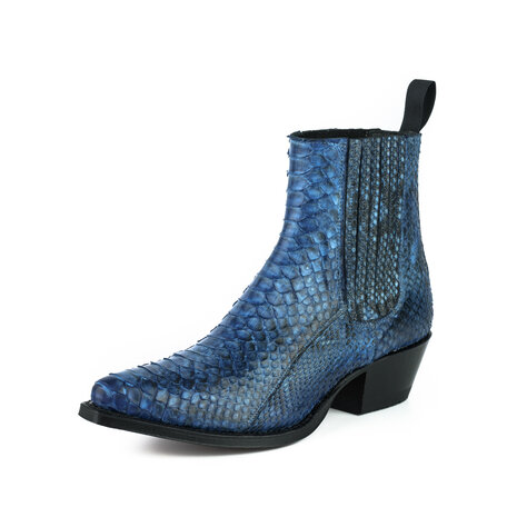 Mayura Boots 2496P Blauw/Python Dames Western Enkellaarzen Spitse Neus Cowboyhak Elastiek Sluiting Echt Leer