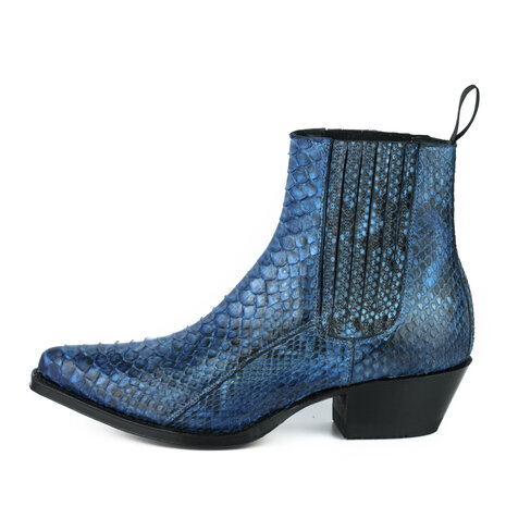 Mayura Boots 2496P Blauw/Python Dames Western Enkellaarzen Spitse Neus Cowboyhak Elastiek Sluiting Echt Leer