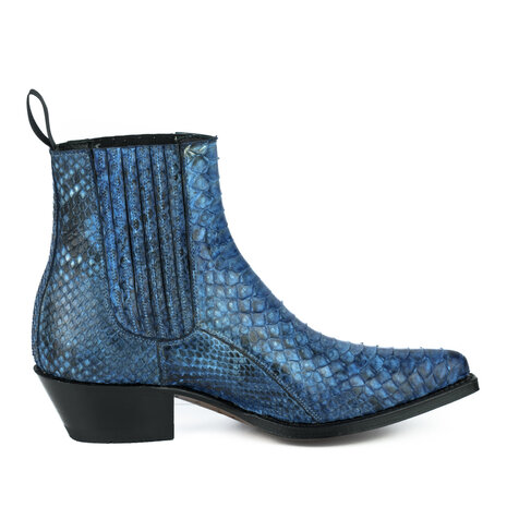 Mayura Boots 2496P Blauw/Python Dames Western Enkellaarzen Spitse Neus Cowboyhak Elastiek Sluiting Echt Leer