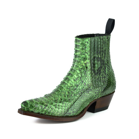 Mayura Boots 2496P Groen/ Dames Western Enkellaarzen Python Spitse Neus Cowboyhak Elastiek Sluiting Echt Leer