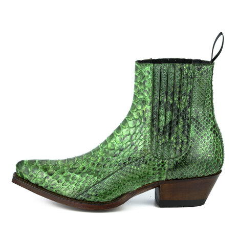 Mayura Boots 2496P Groen/ Dames Western Enkellaarzen Python Spitse Neus Cowboyhak Elastiek Sluiting Echt Leer