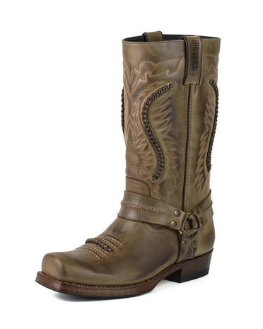 Mayura Boots 02 Bruin/ Biker Western Dames Heren laarzen Vierkante Neus Vast Spoor Vlechtwerk Oliebestendige Zool