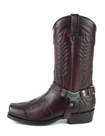 Mayura Boots Indian 2471 Bordeaux/ Cowboy Biker Laarzen Heren Vierkante Neus Platte Hak Afneembaar Spoor Echt Leer