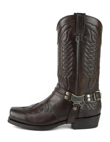 Mayura Boots Indian 2471 Kastanje/ Cowboy Biker Laarzen Heren Vierkante Neus Platte Hak Afneembaar Spoor Echt Leer