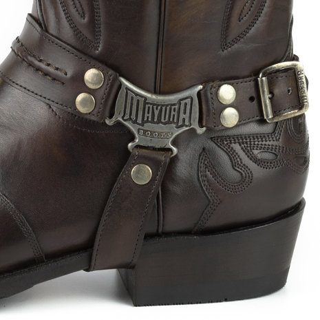 Mayura Boots Indian 2471 Kastanje/ Cowboy Biker Laarzen Heren Vierkante Neus Platte Hak Afneembaar Spoor Echt Leer