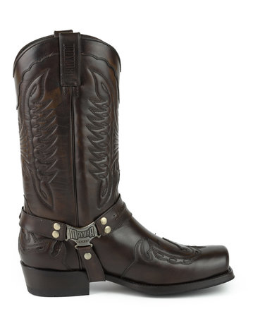 Mayura Boots Indian 2471 Kastanje/ Cowboy Biker Laarzen Heren Vierkante Neus Platte Hak Afneembaar Spoor Echt Leer