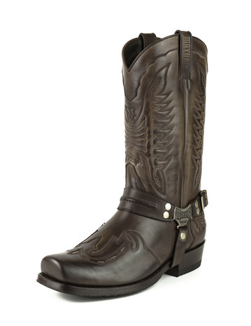 Mayura Boots Indian 2471 Bruin/ Cowboy Biker Laarzen Heren Vierkante Neus Platte Hak Afneembaar Spoor Echt Leer