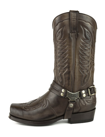 Mayura Boots Indian 2471 Bruin/ Cowboy Biker Laarzen Heren Vierkante Neus Platte Hak Afneembaar Spoor Echt Leer