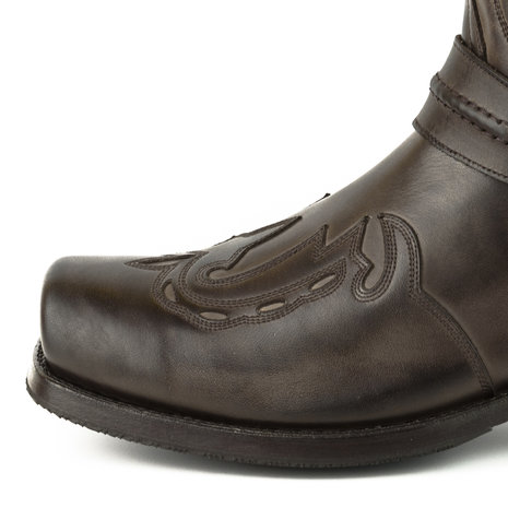 Mayura Boots Indian 2471 Bruin/ Cowboy Biker Laarzen Heren Vierkante Neus Platte Hak Afneembaar Spoor Echt Leer